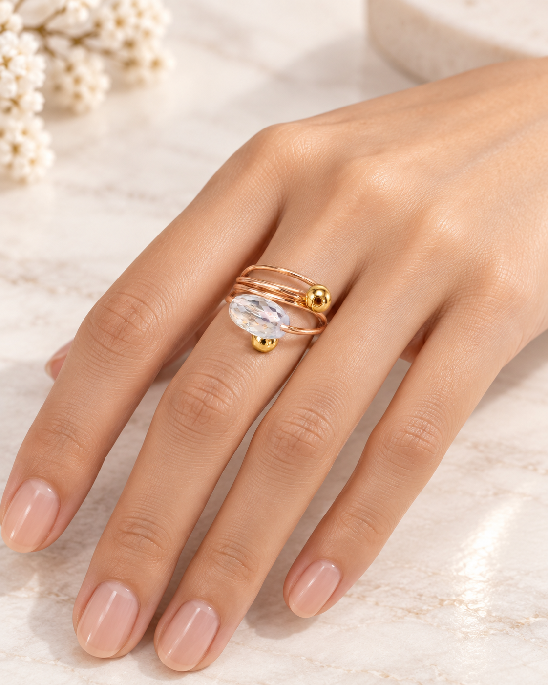 Crystal rose Gold Spiral Ring