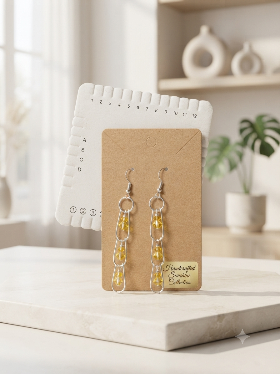 Yellow Beaded Silver-Tone Long Drop Earrings