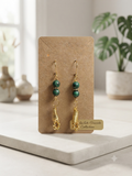 Green Beaded Gold Cone Drop Earrings