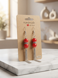 Scarlet Red Beaded Chain Tassel Earrings