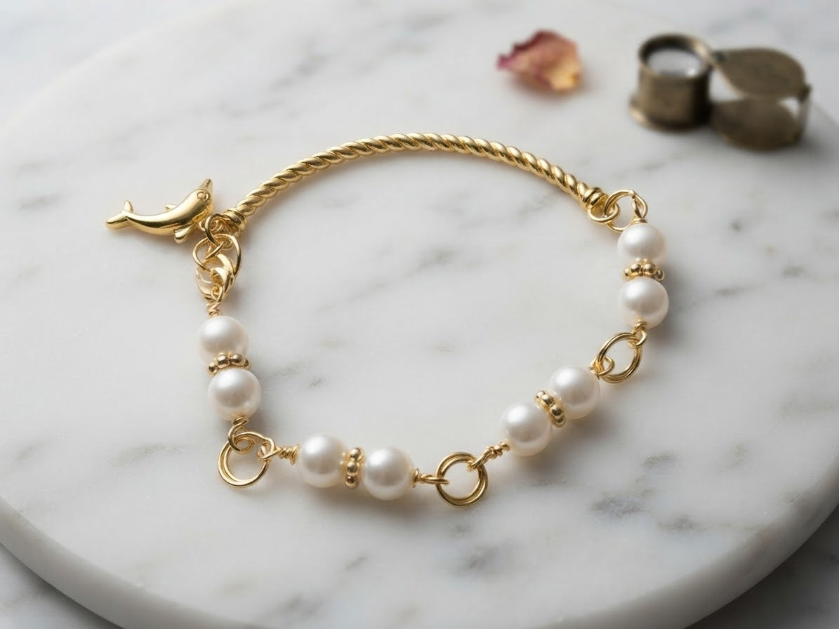 Pearl-Look Dolphin Charm Bracelet