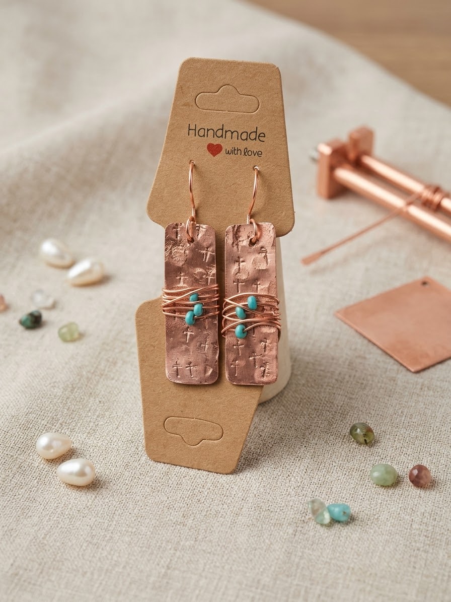 Turquoise Wrapped Copper Drop Earrings