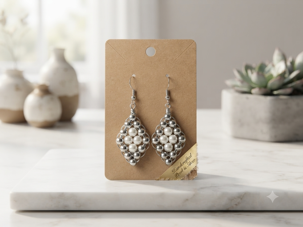Pearl-Look Silver Lattice Earrings