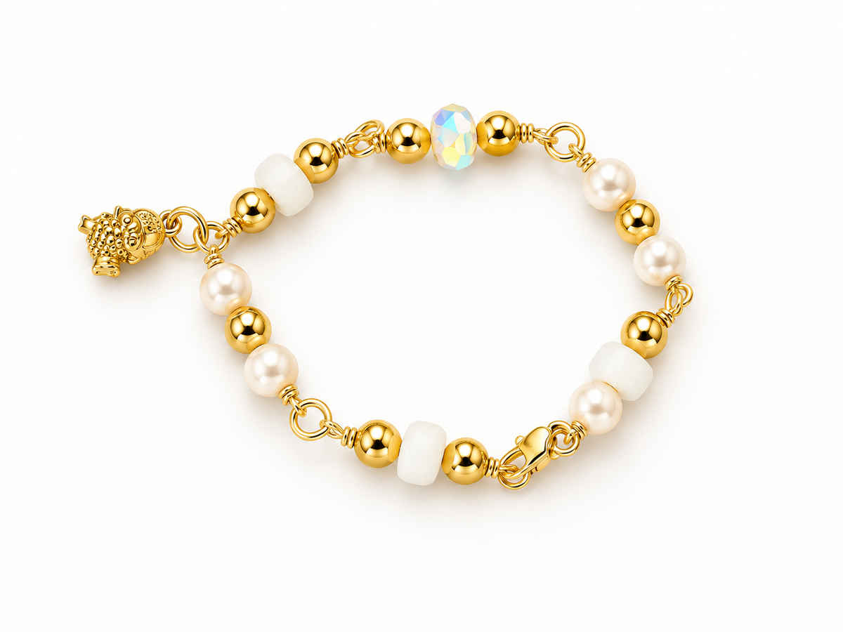 Gold Pearl Beaded Charm Bracelet