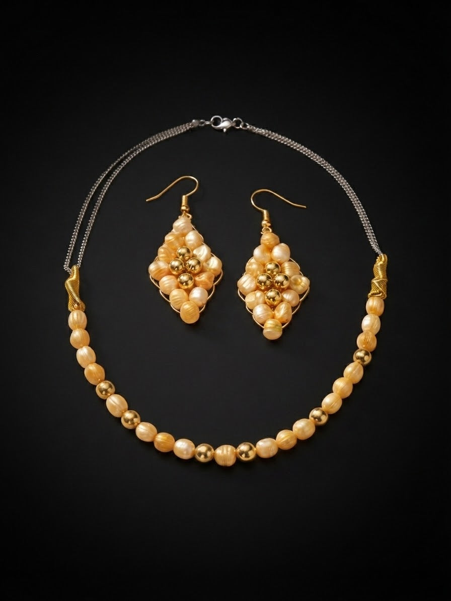 Handmade jewelry silver chains and earrings with beads and copper and gold chain with earrings and beads and copper
