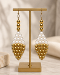 Pearl-Look Gold Beaded Cluster Statement Earrings