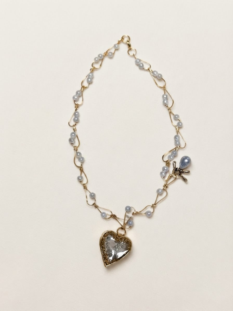 Heart Charm Pearl-Look Beaded Necklace
