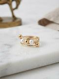 White Pearl & Gold Wire Ring
