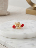 Red & Gold Bead Wire Ring