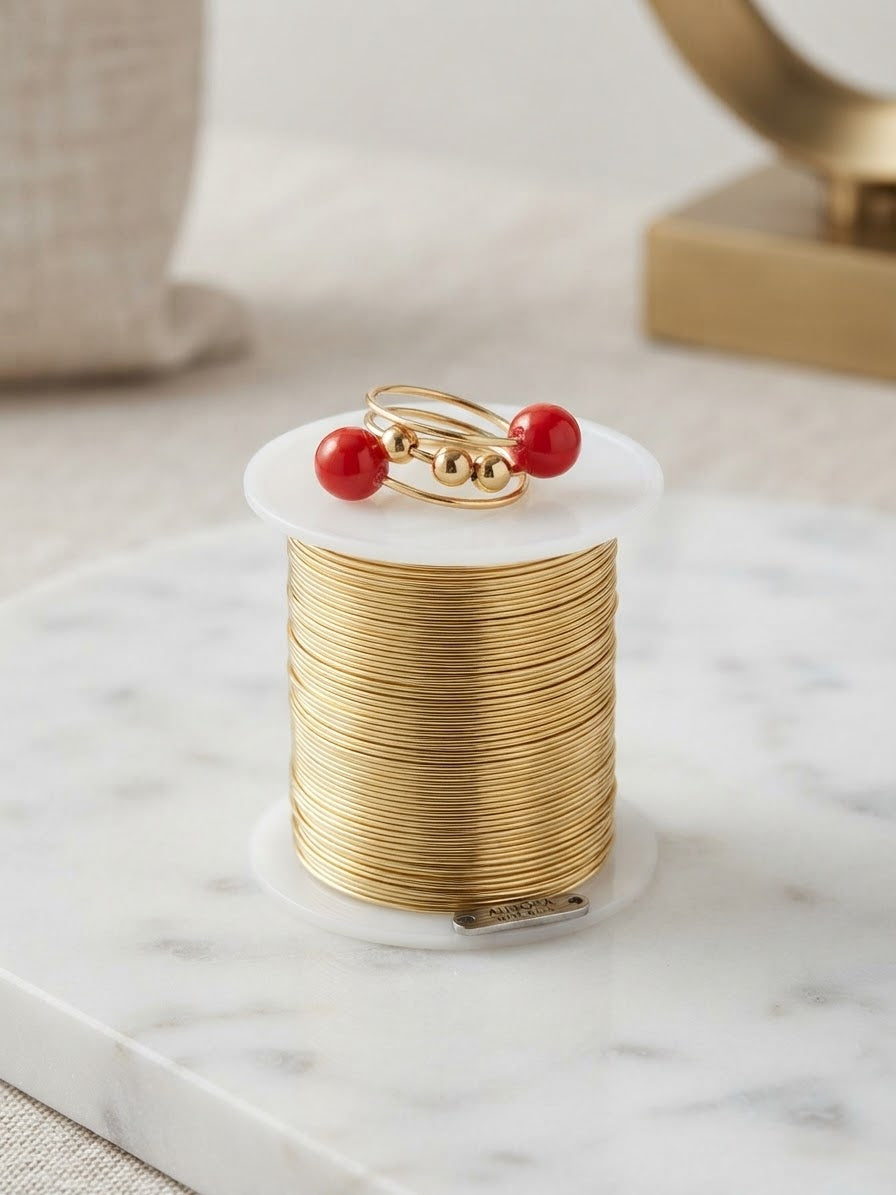 Red & Gold Bead Wire Ring