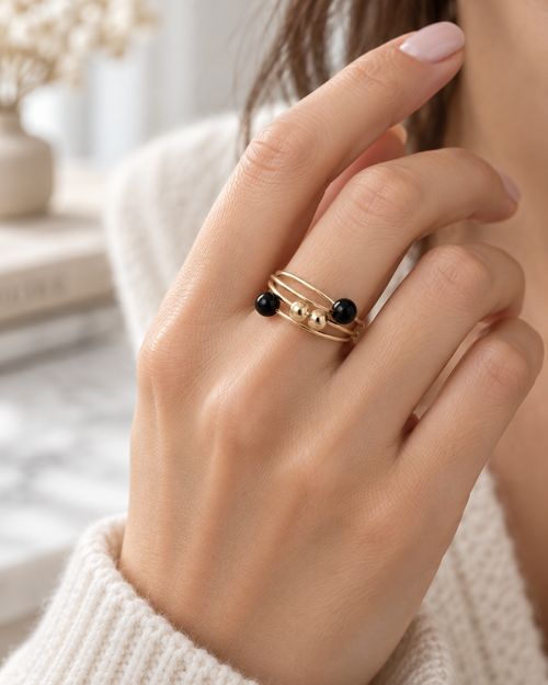 Black & Gold Bead Wire Ring