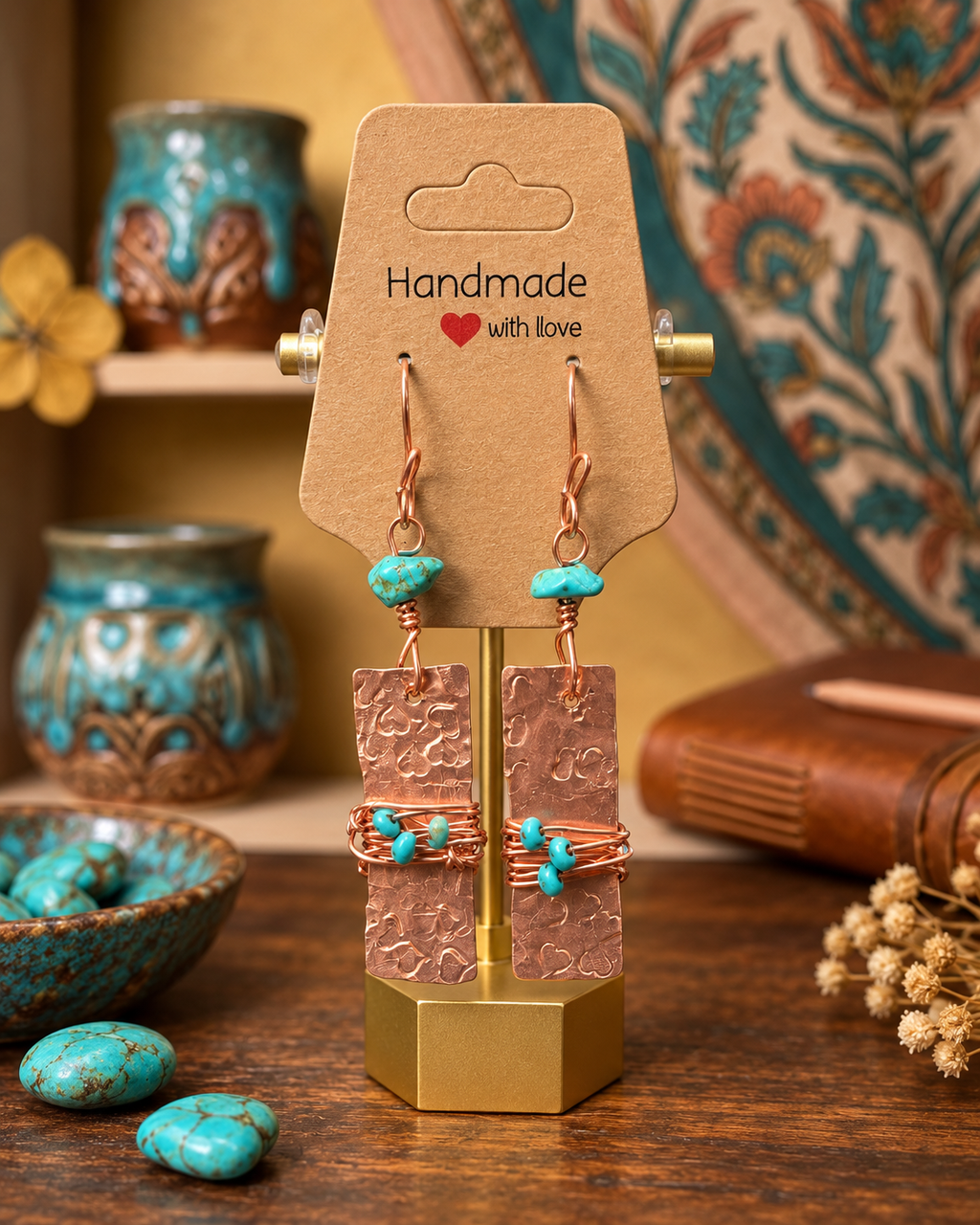 Copper & Turquoise Drop Earrings