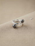 Silver Double-Ball Spiral Ring
