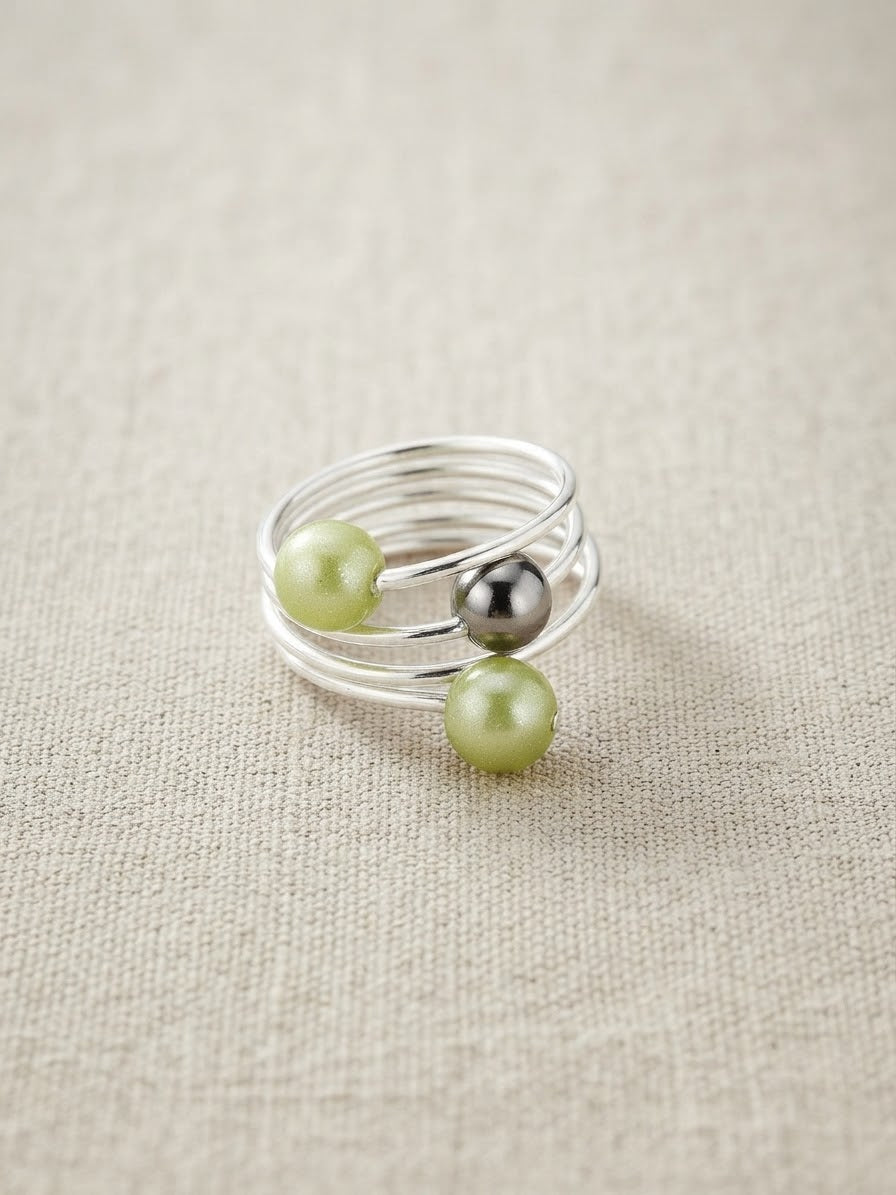 Green Pearl Spiral Ring