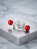 Red Bead Silver Spiral Ring