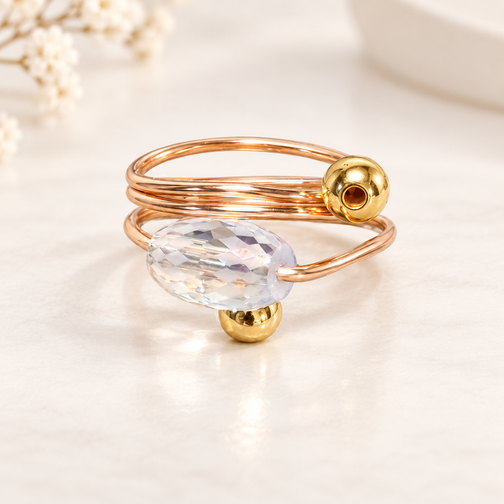 Crystal rose Gold Spiral Ring