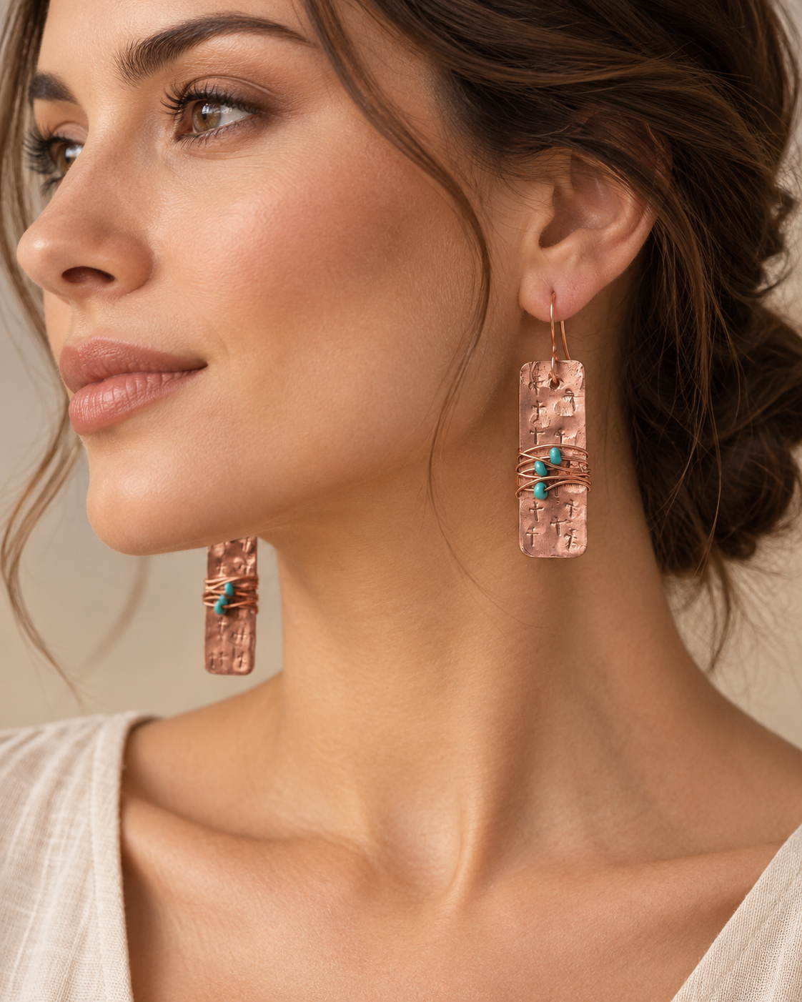 Turquoise Wrapped Copper Drop Earrings