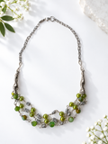 Green Beaded Silver Wire Statement Necklace