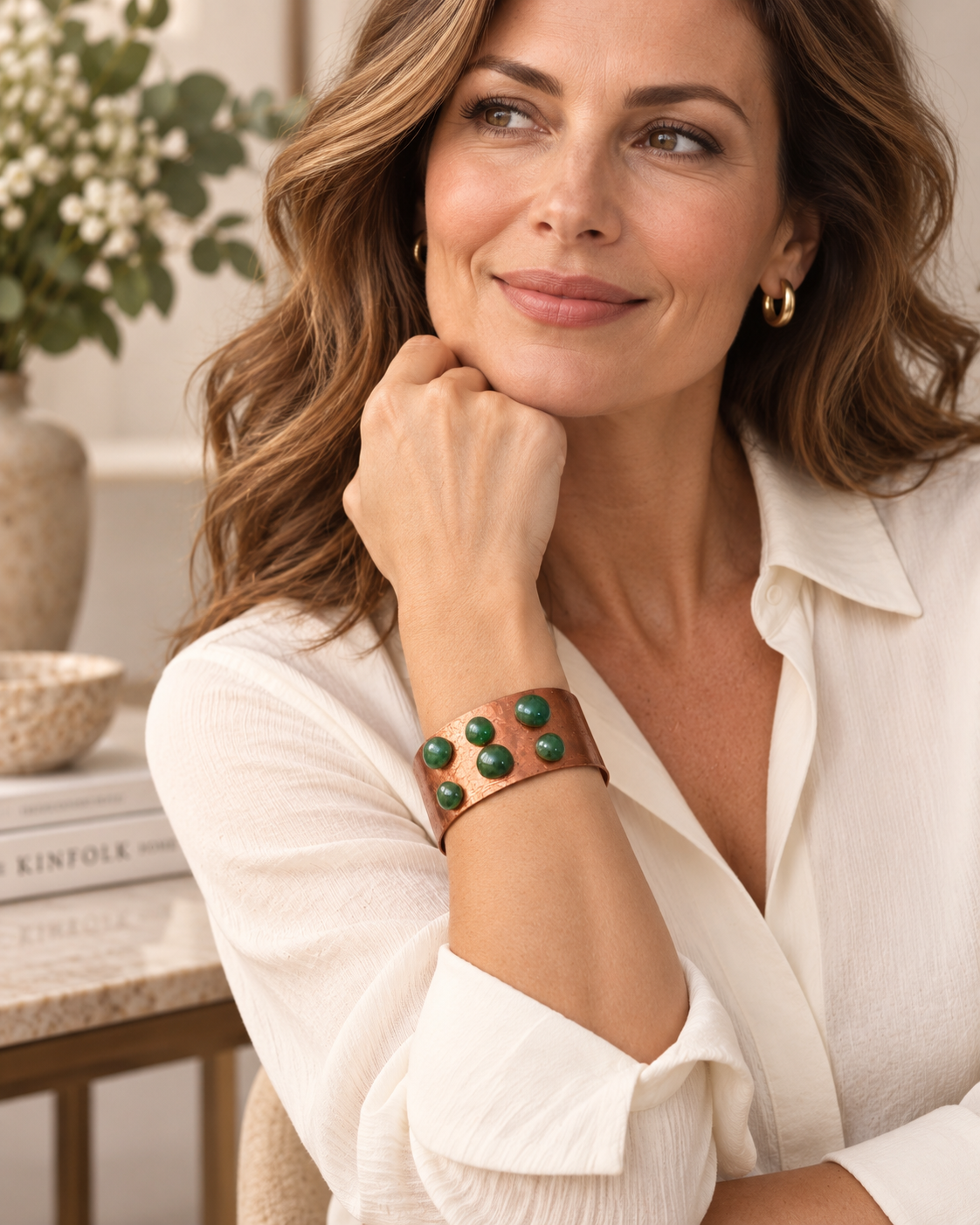 Emerald Stone Copper Cuff Bracelet